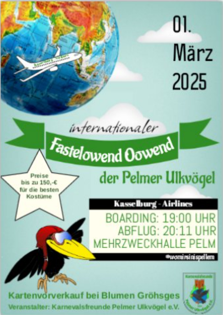 Plakat Pelmer Fastelovend Oowend am 01.03.2025